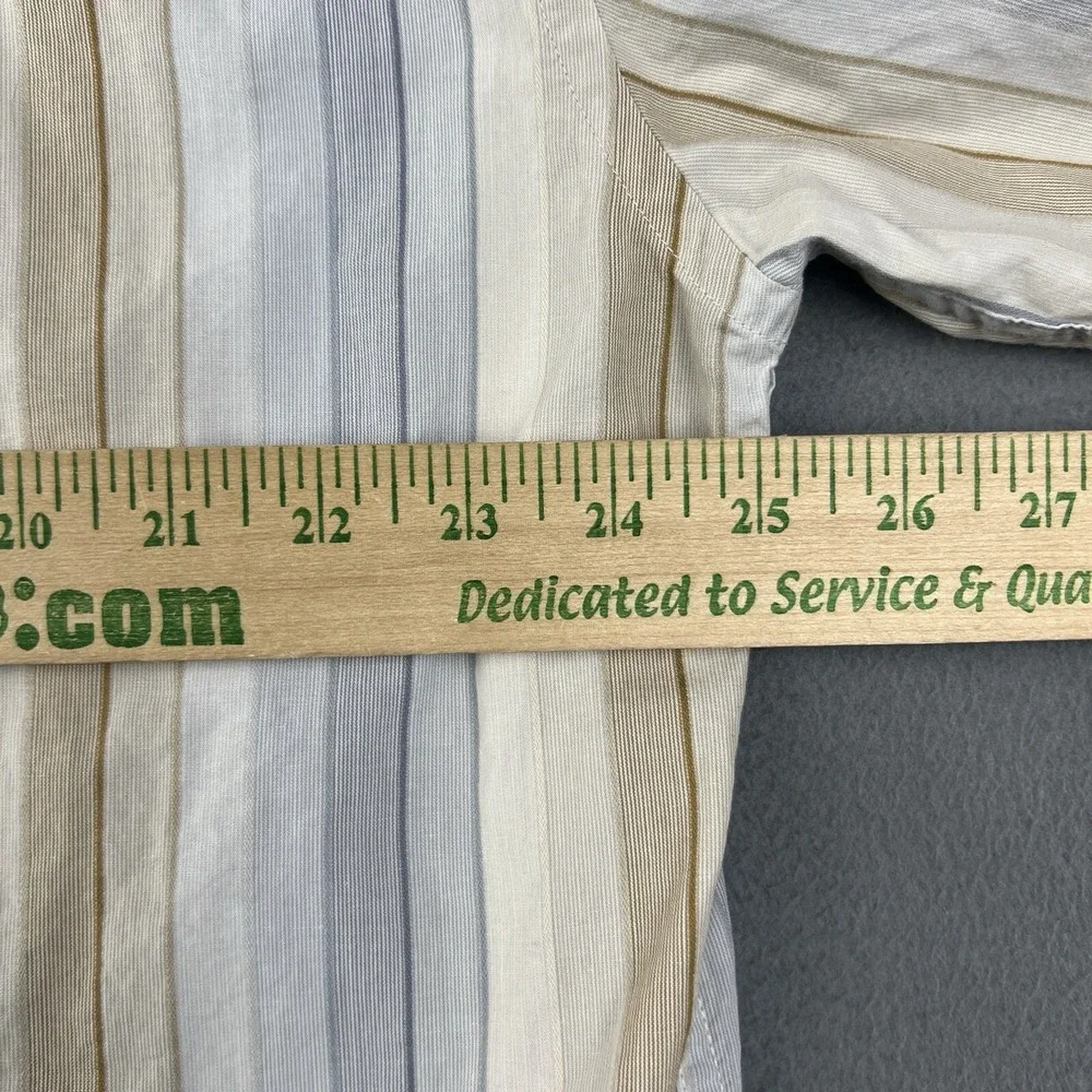 Alan Flusser Button‎ Down Shirt Mens XL Blue Brown Striped Business Dress Shirt
